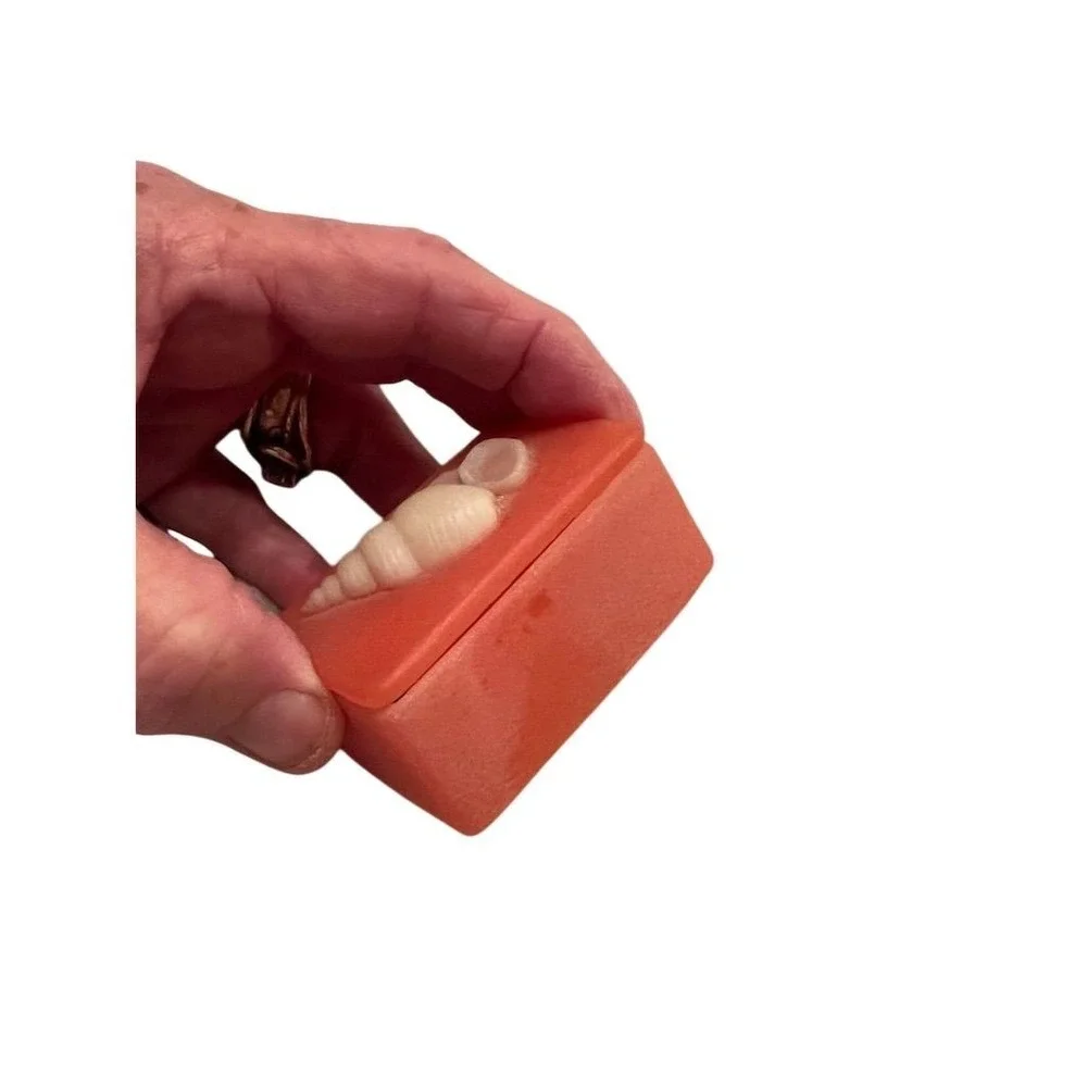 Vintage 80s Incolay Trinket‎ Box Coral Resin Shell Design Multicolor mini